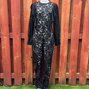 Plus Size Black Lace Ruffled Jumpsuit Size 2XL